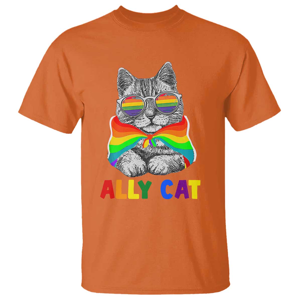 Ally Cat with Pride Cape T Shirt Rainbow LGBTQ+ Support