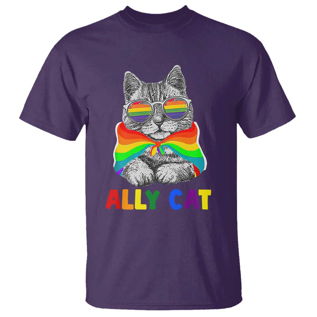 Ally Cat with Pride Cape T Shirt Rainbow LGBTQ+ Support