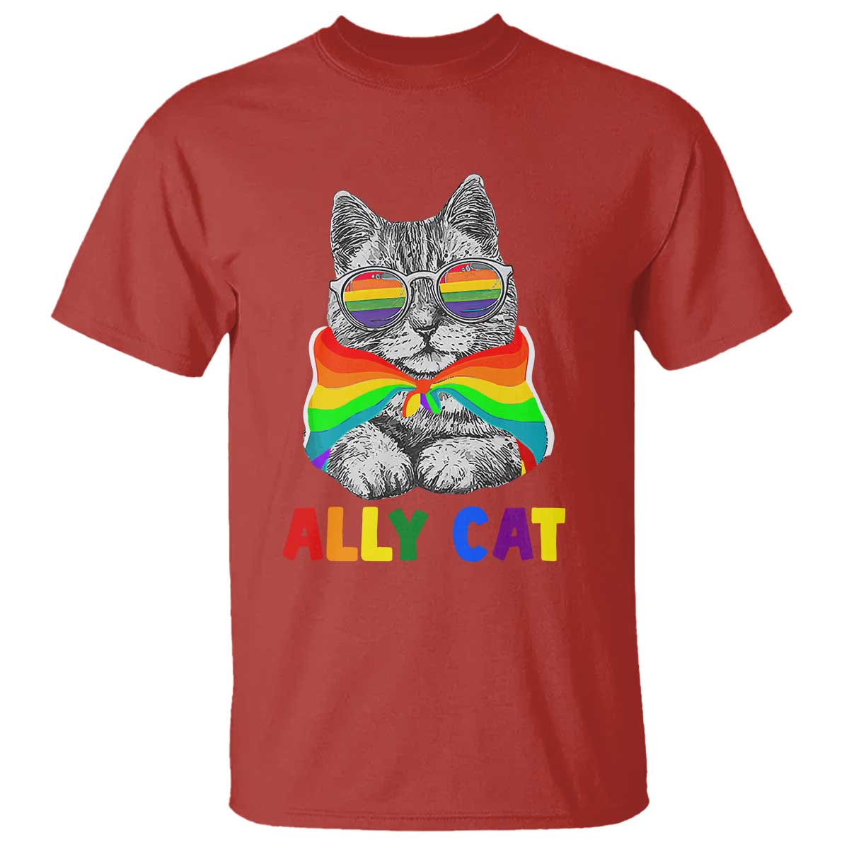 Ally Cat with Pride Cape T Shirt Rainbow LGBTQ+ Support
