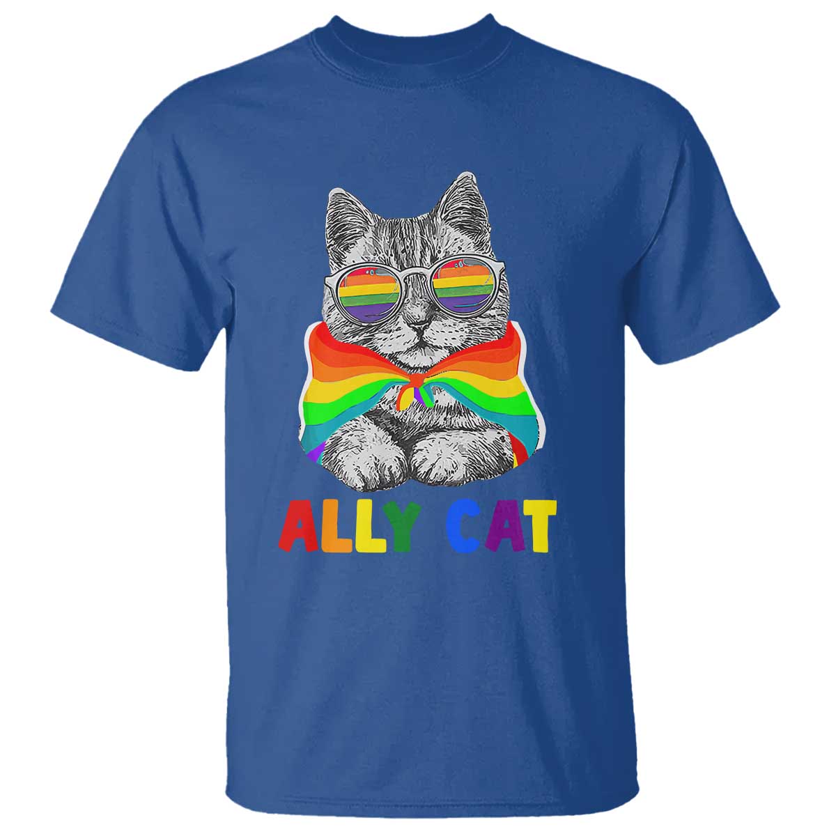 Ally Cat with Pride Cape T Shirt Rainbow LGBTQ+ Support