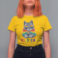 Ally Cat with Pride Cape T Shirt For Women Rainbow LGBTQ+ Support