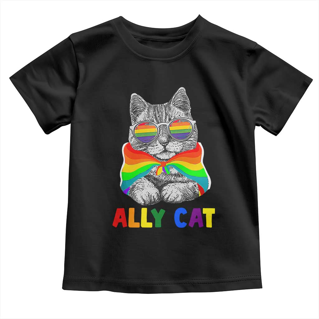 Ally Cat with Pride Cape Toddler T Shirt Rainbow LGBTQ+ Support