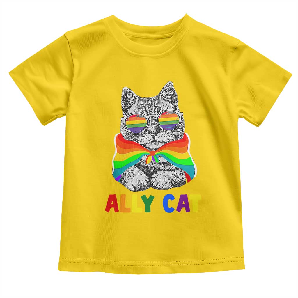 Ally Cat with Pride Cape Toddler T Shirt Rainbow LGBTQ+ Support