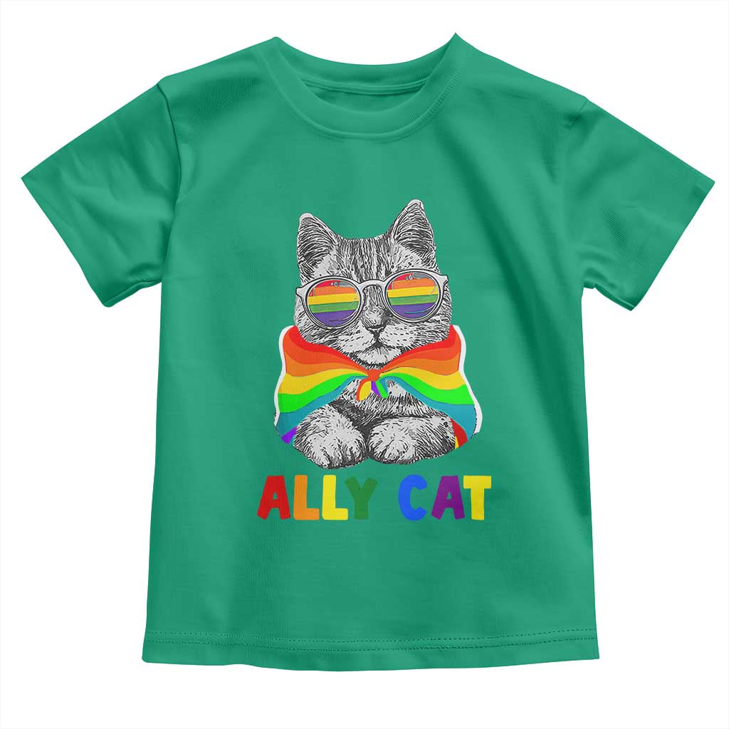 Ally Cat with Pride Cape Toddler T Shirt Rainbow LGBTQ+ Support