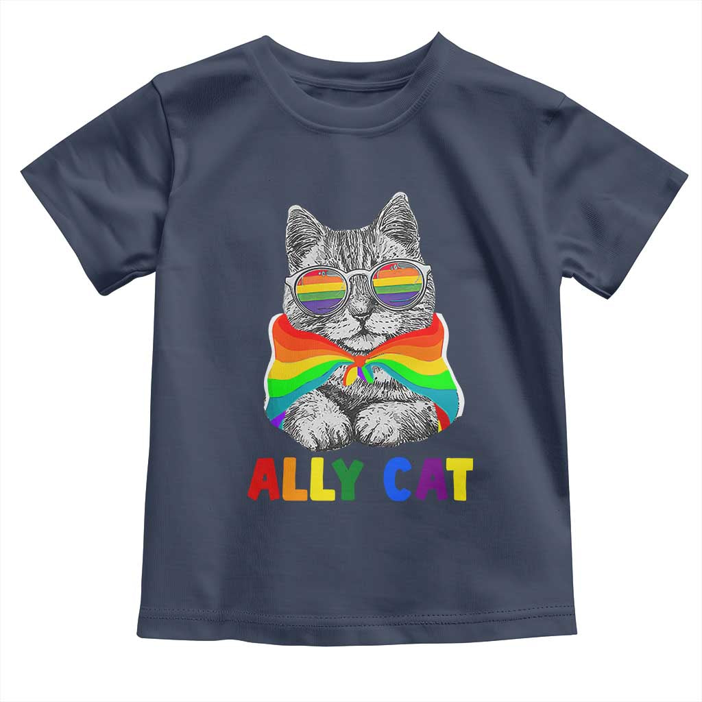 Ally Cat with Pride Cape Toddler T Shirt Rainbow LGBTQ+ Support