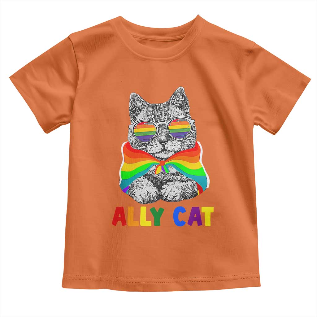 Ally Cat with Pride Cape Toddler T Shirt Rainbow LGBTQ+ Support