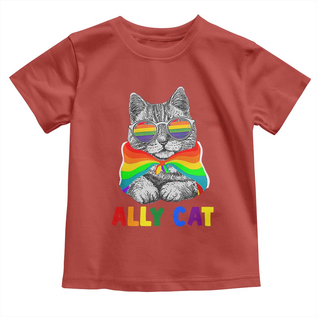 Ally Cat with Pride Cape Toddler T Shirt Rainbow LGBTQ+ Support