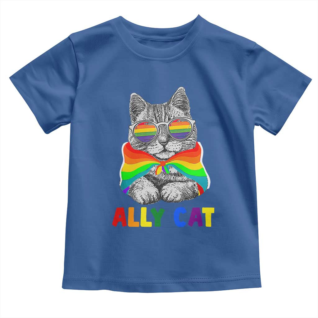 Ally Cat with Pride Cape Toddler T Shirt Rainbow LGBTQ+ Support