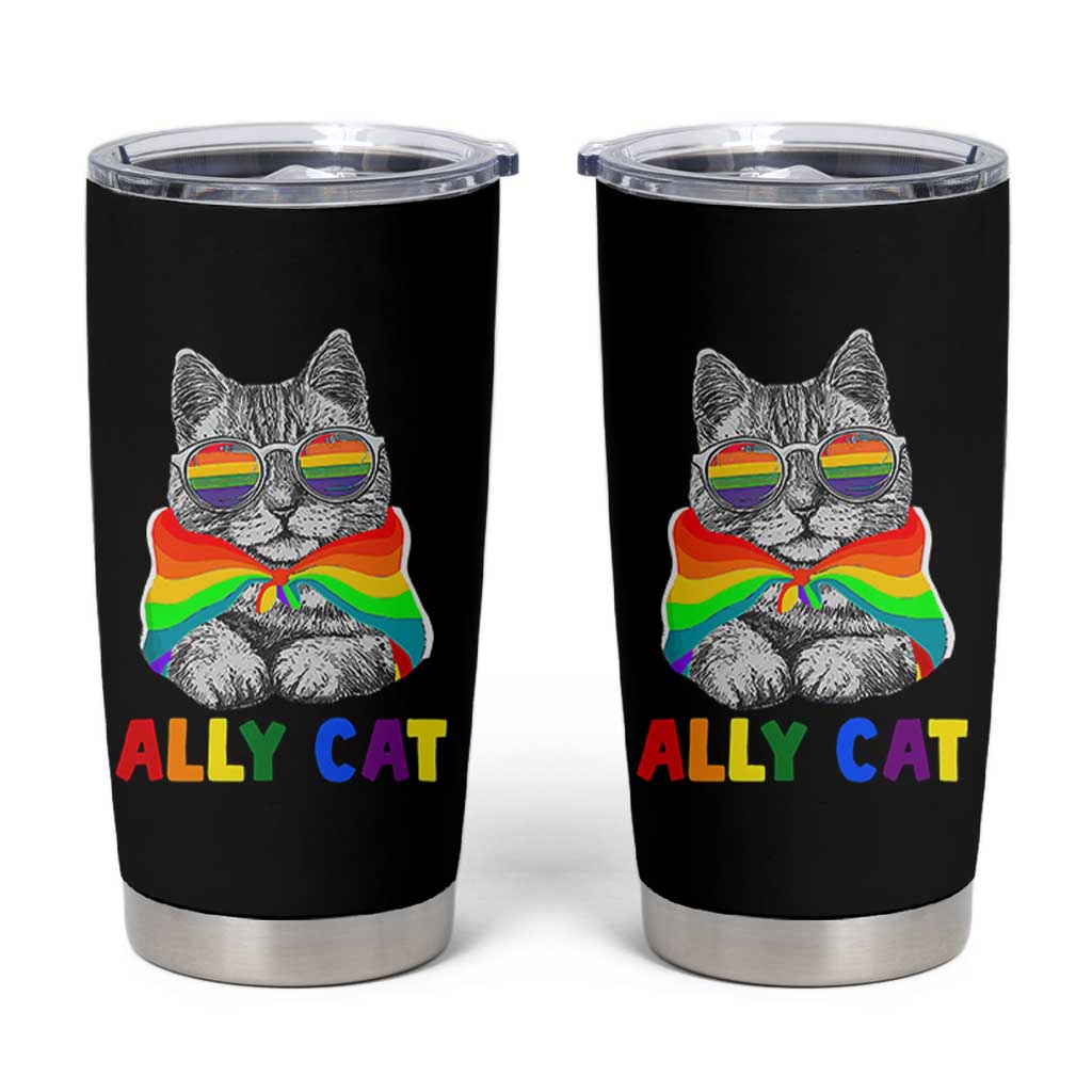 Ally Cat with Pride Cape Tumbler Cup Rainbow LGBTQ+ Support