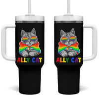 Ally Cat with Pride Cape Tumbler With Handle Rainbow LGBTQ+ Support