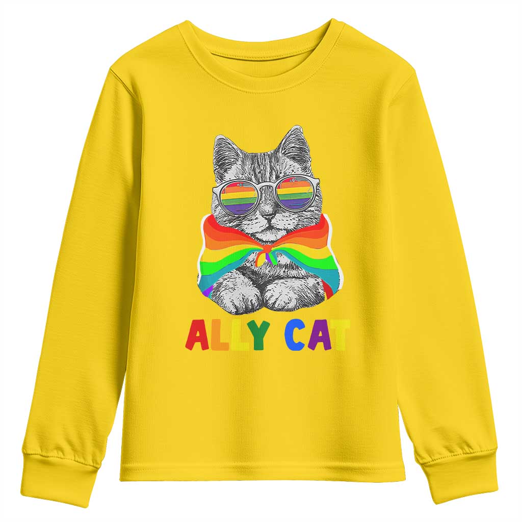 Ally Cat with Pride Cape Youth Sweatshirt Rainbow LGBTQ+ Support