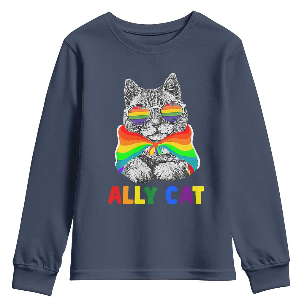 Ally Cat with Pride Cape Youth Sweatshirt Rainbow LGBTQ+ Support