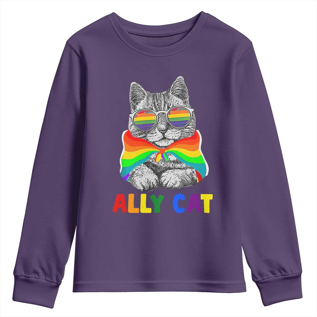 Ally Cat with Pride Cape Youth Sweatshirt Rainbow LGBTQ+ Support