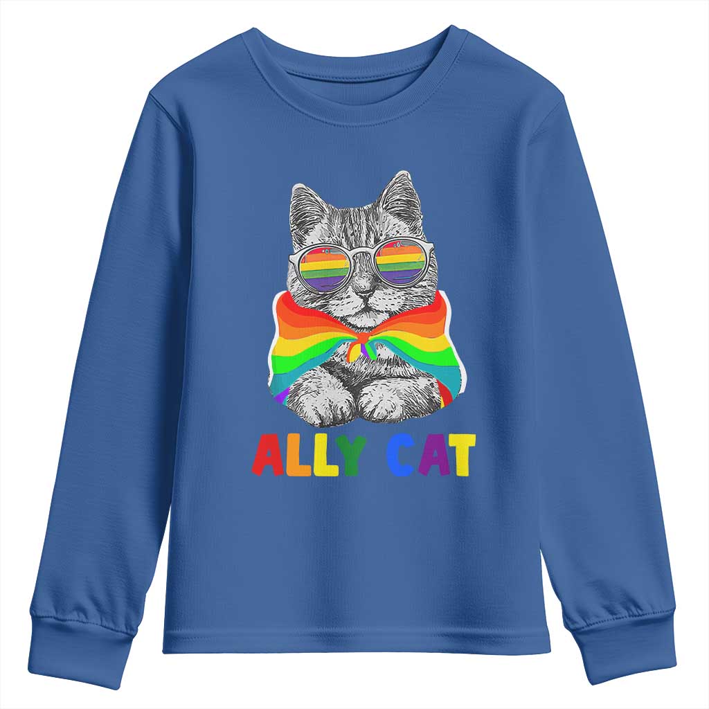Ally Cat with Pride Cape Youth Sweatshirt Rainbow LGBTQ+ Support