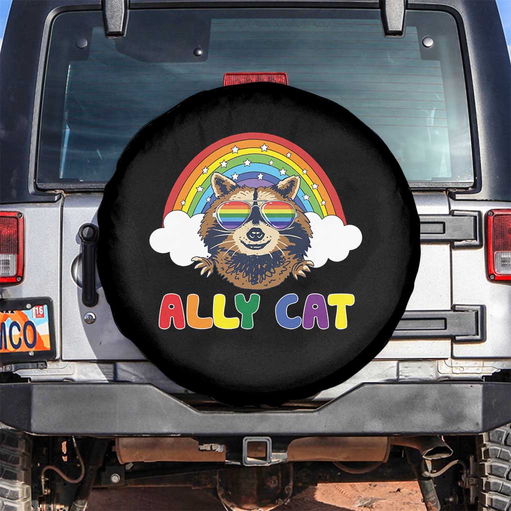 Ally Street Cat Rainbow Raccoon Spare Tire Cover Funny LGBTQ+ Pride Support
