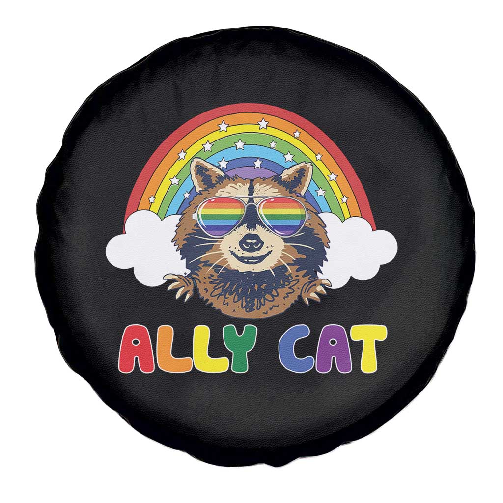 Ally Street Cat Rainbow Raccoon Spare Tire Cover Funny LGBTQ+ Pride Support