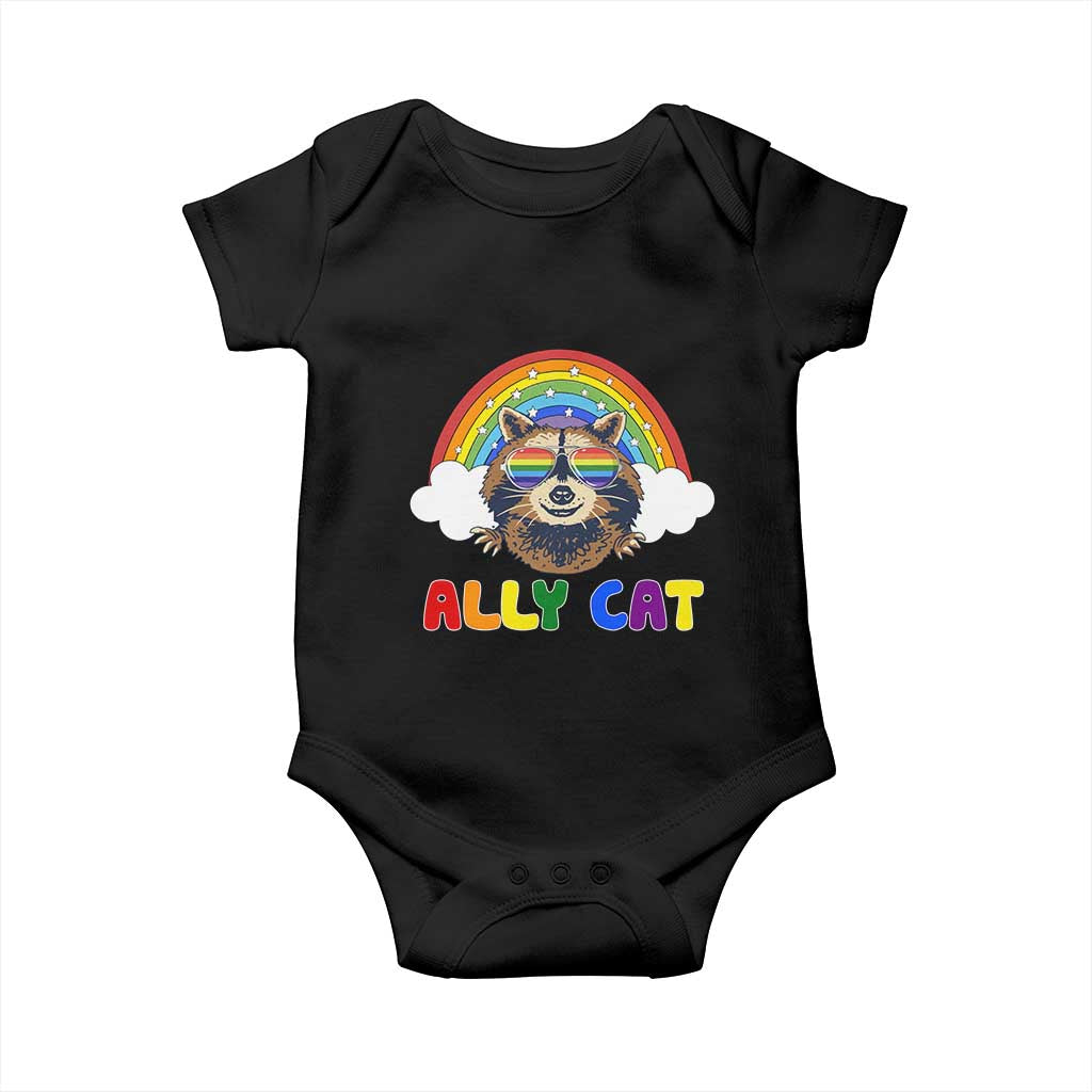 Ally Street Cat Rainbow Raccoon Baby Onesie Funny LGBTQ+ Pride Support
