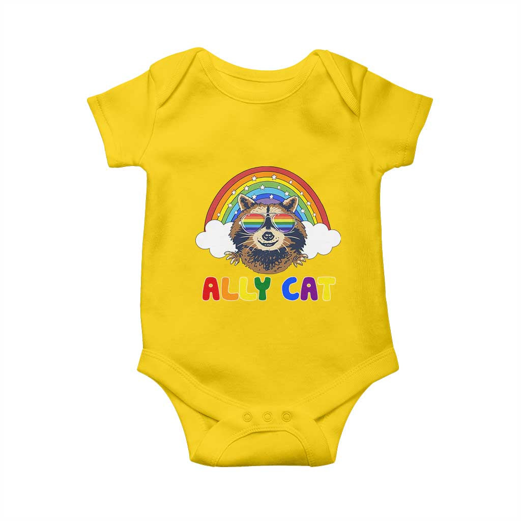 Ally Street Cat Rainbow Raccoon Baby Onesie Funny LGBTQ+ Pride Support