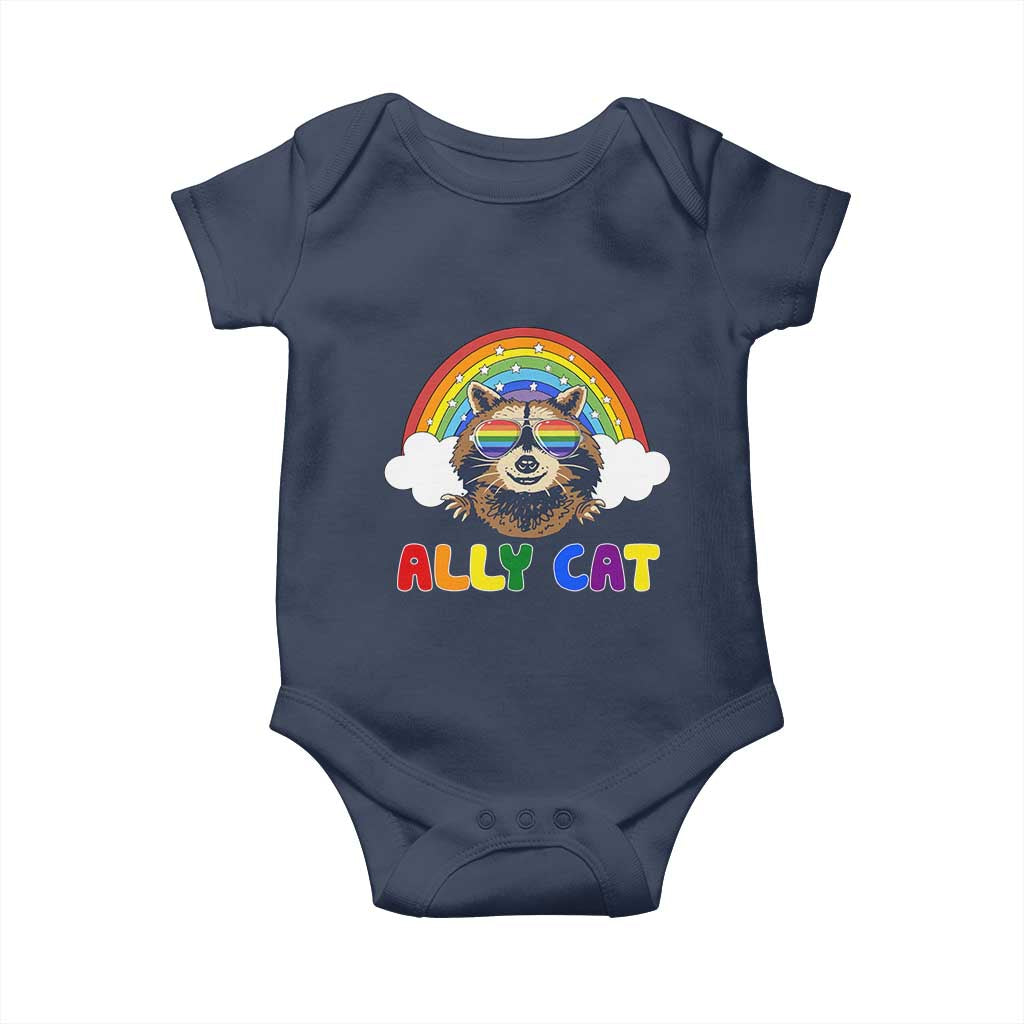 Ally Street Cat Rainbow Raccoon Baby Onesie Funny LGBTQ+ Pride Support
