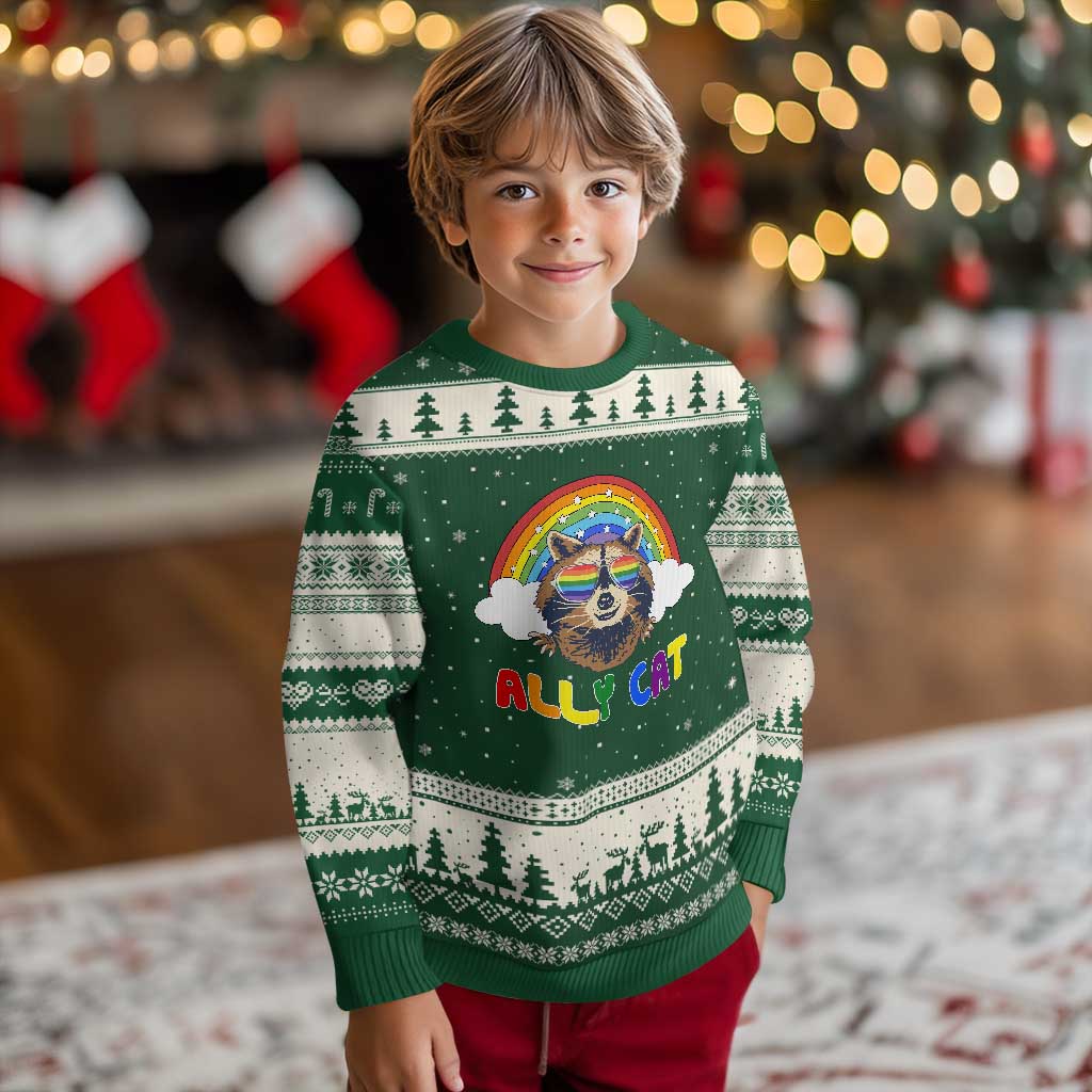 Ally Street Cat Rainbow Raccoon Ugly Christmas Sweater Funny LGBTQ+ Pride Support - Wonder Print Shop