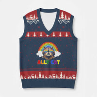 Ally Street Cat Rainbow Raccoon V-Neck Knit Sweater Vest Funny LGBTQ+ Pride Support - Wonder Print Shop