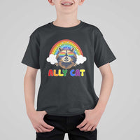 Ally Street Cat Rainbow Raccoon T Shirt For Kid Funny LGBTQ+ Pride Support