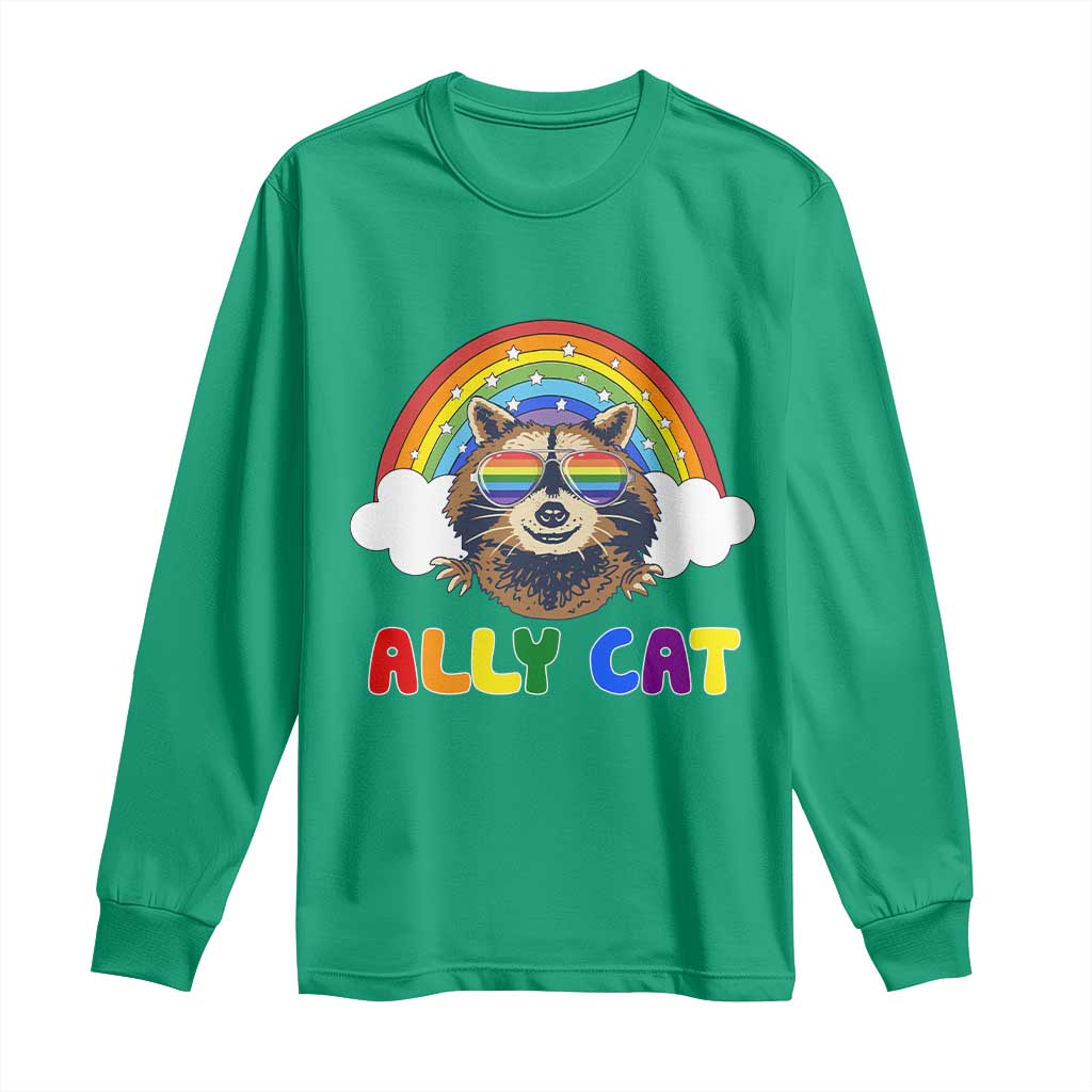 Ally Street Cat Rainbow Raccoon Long Sleeve Shirt Funny LGBTQ+ Pride Support