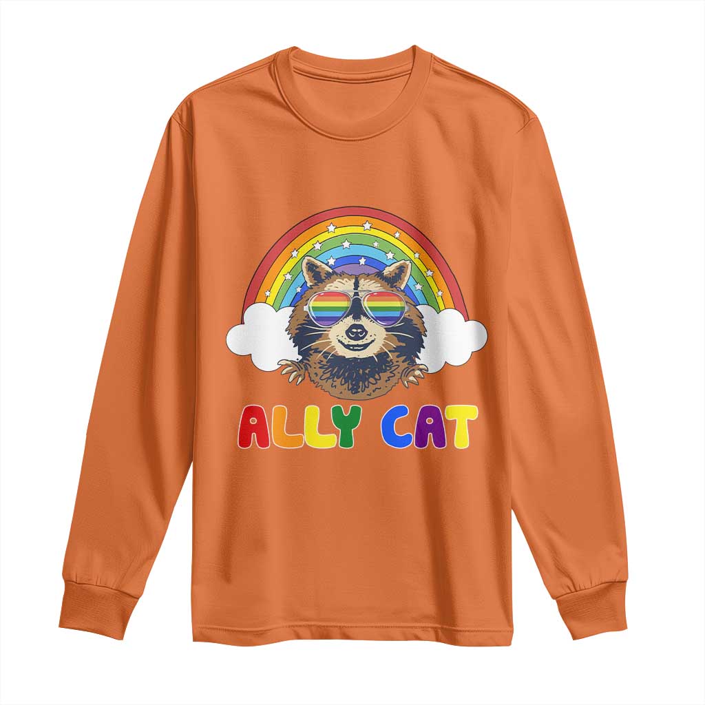 Ally Street Cat Rainbow Raccoon Long Sleeve Shirt Funny LGBTQ+ Pride Support