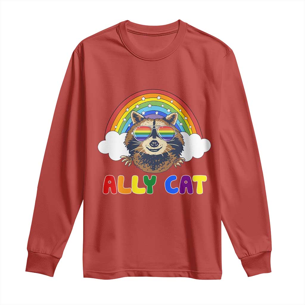 Ally Street Cat Rainbow Raccoon Long Sleeve Shirt Funny LGBTQ+ Pride Support