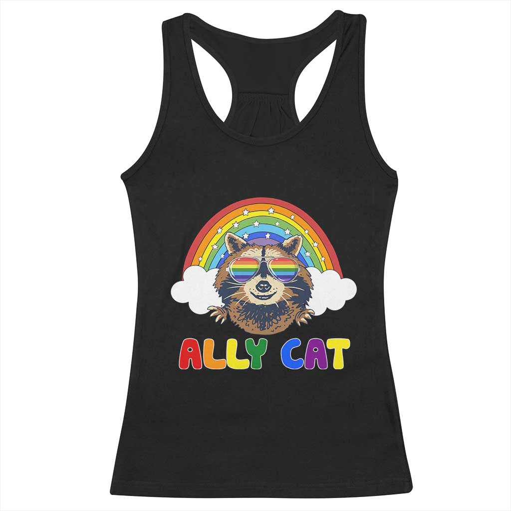 Ally Street Cat Rainbow Raccoon Racerback Tank Top Funny LGBTQ+ Pride Support