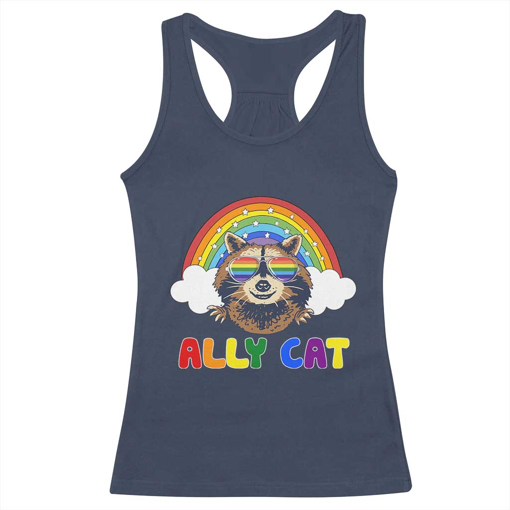 Ally Street Cat Rainbow Raccoon Racerback Tank Top Funny LGBTQ+ Pride Support