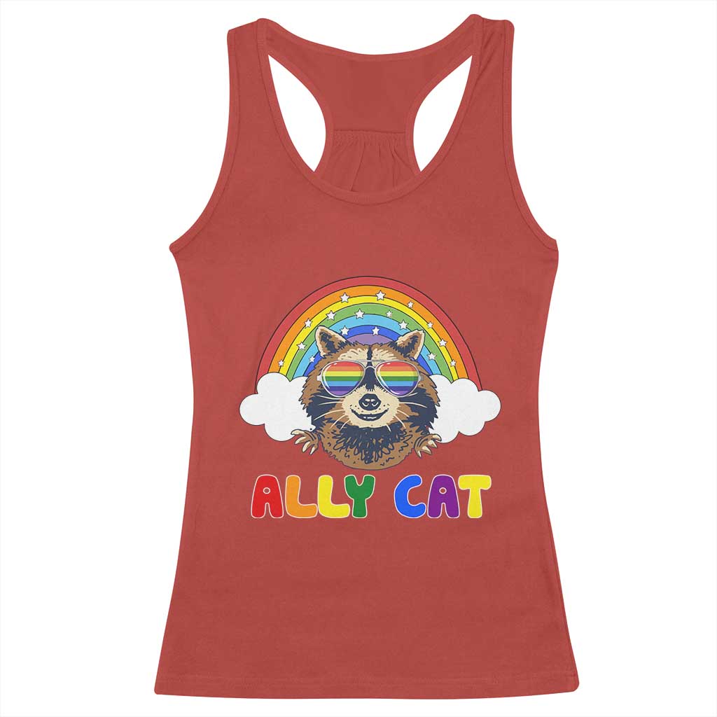 Ally Street Cat Rainbow Raccoon Racerback Tank Top Funny LGBTQ+ Pride Support