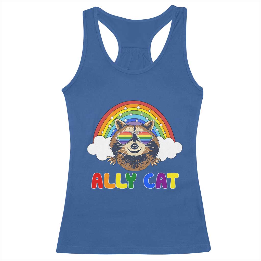 Ally Street Cat Rainbow Raccoon Racerback Tank Top Funny LGBTQ+ Pride Support