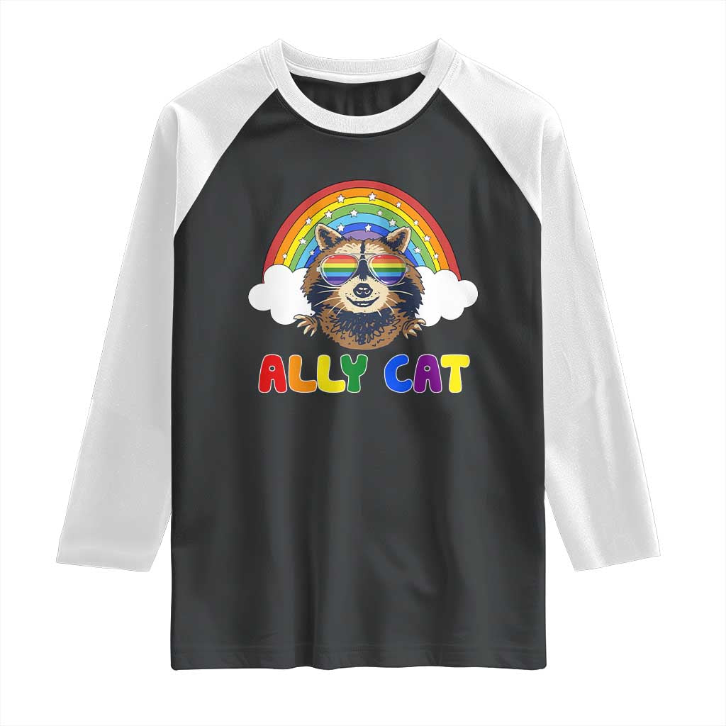 Ally Street Cat Rainbow Raccoon Raglan Shirt Funny LGBTQ+ Pride Support