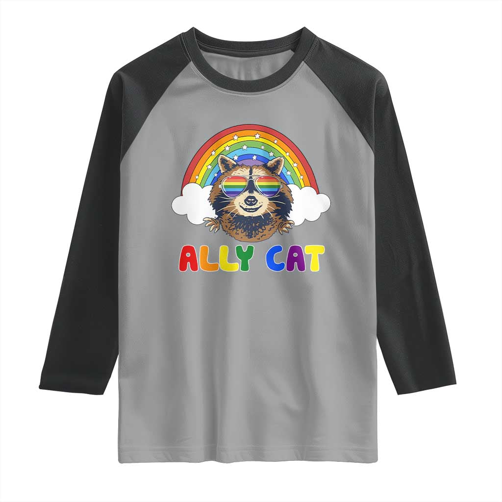 Ally Street Cat Rainbow Raccoon Raglan Shirt Funny LGBTQ+ Pride Support