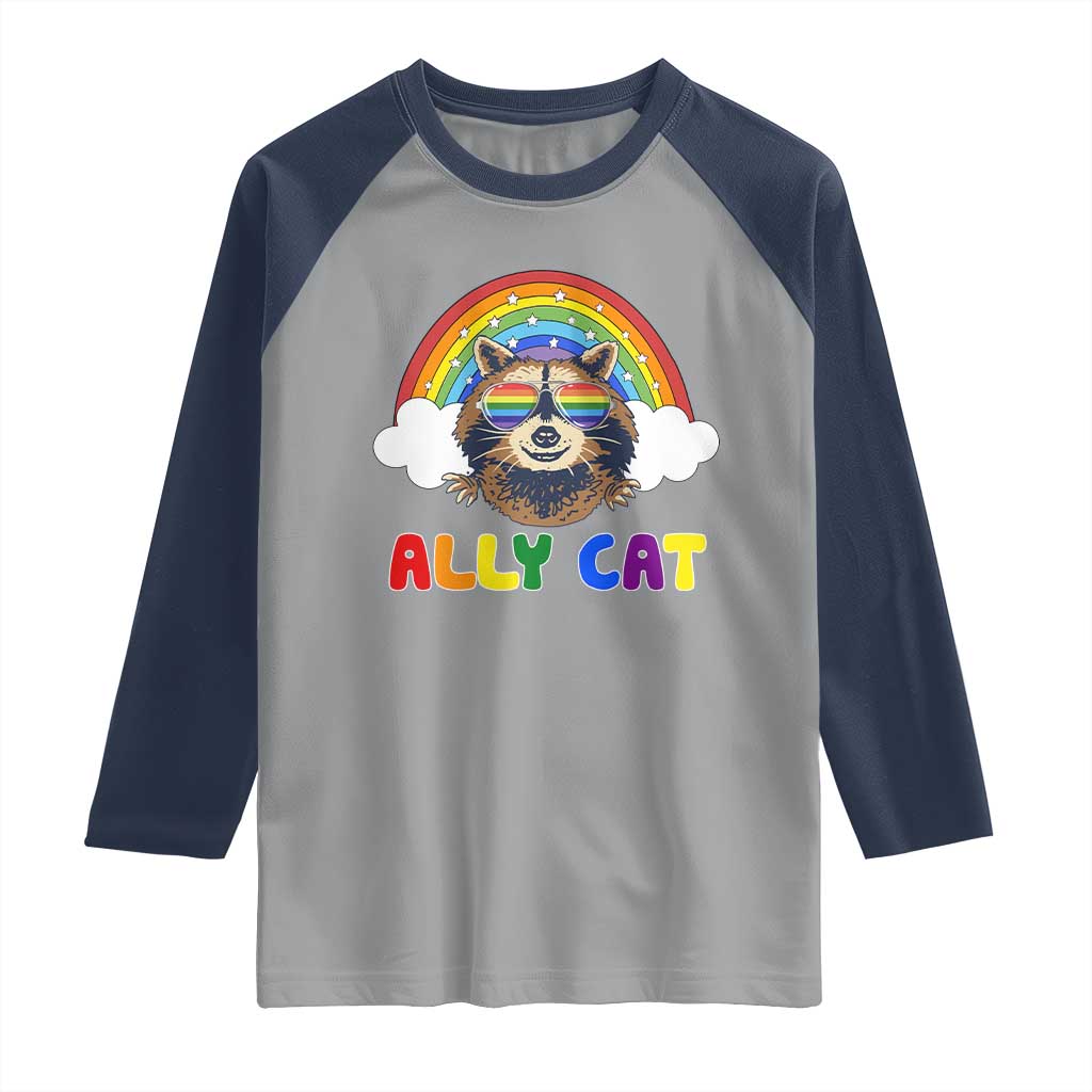 Ally Street Cat Rainbow Raccoon Raglan Shirt Funny LGBTQ+ Pride Support