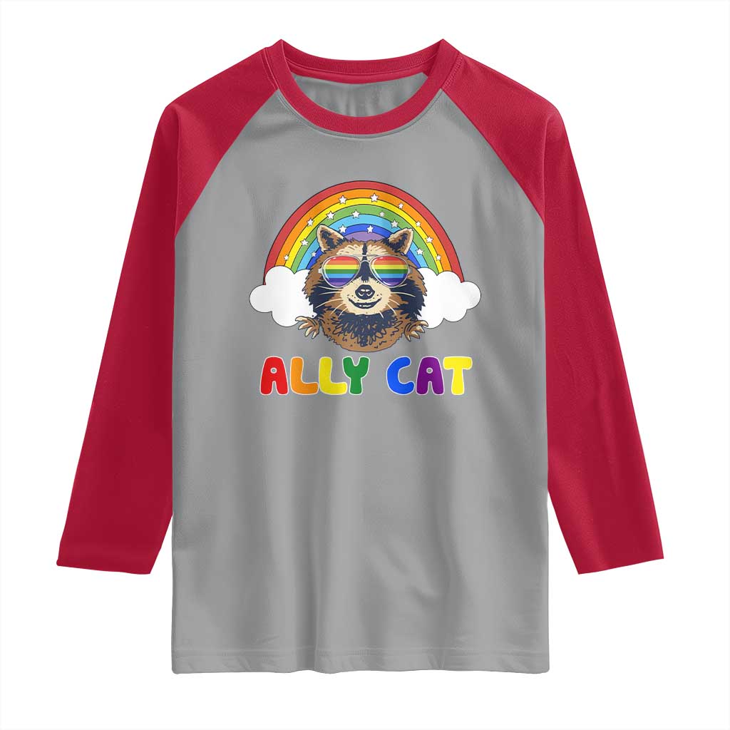 Ally Street Cat Rainbow Raccoon Raglan Shirt Funny LGBTQ+ Pride Support