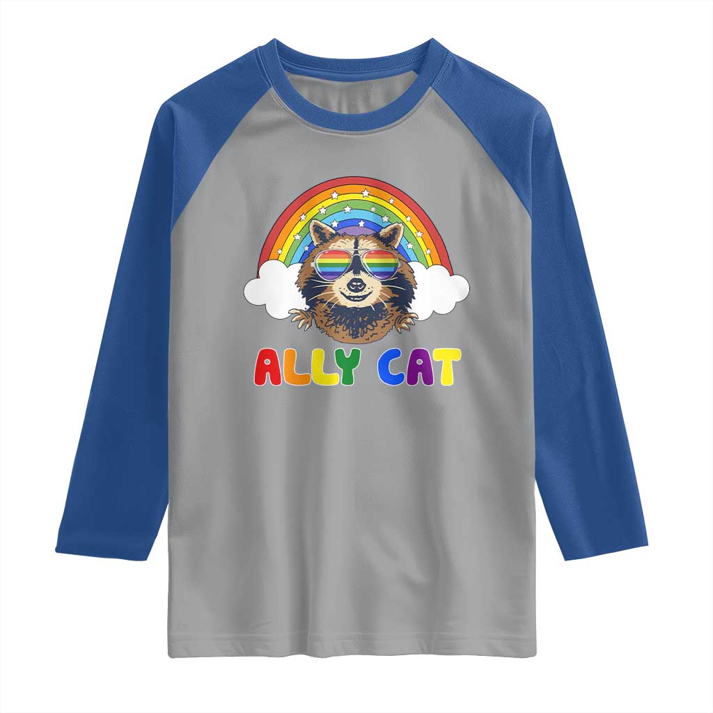 Ally Street Cat Rainbow Raccoon Raglan Shirt Funny LGBTQ+ Pride Support