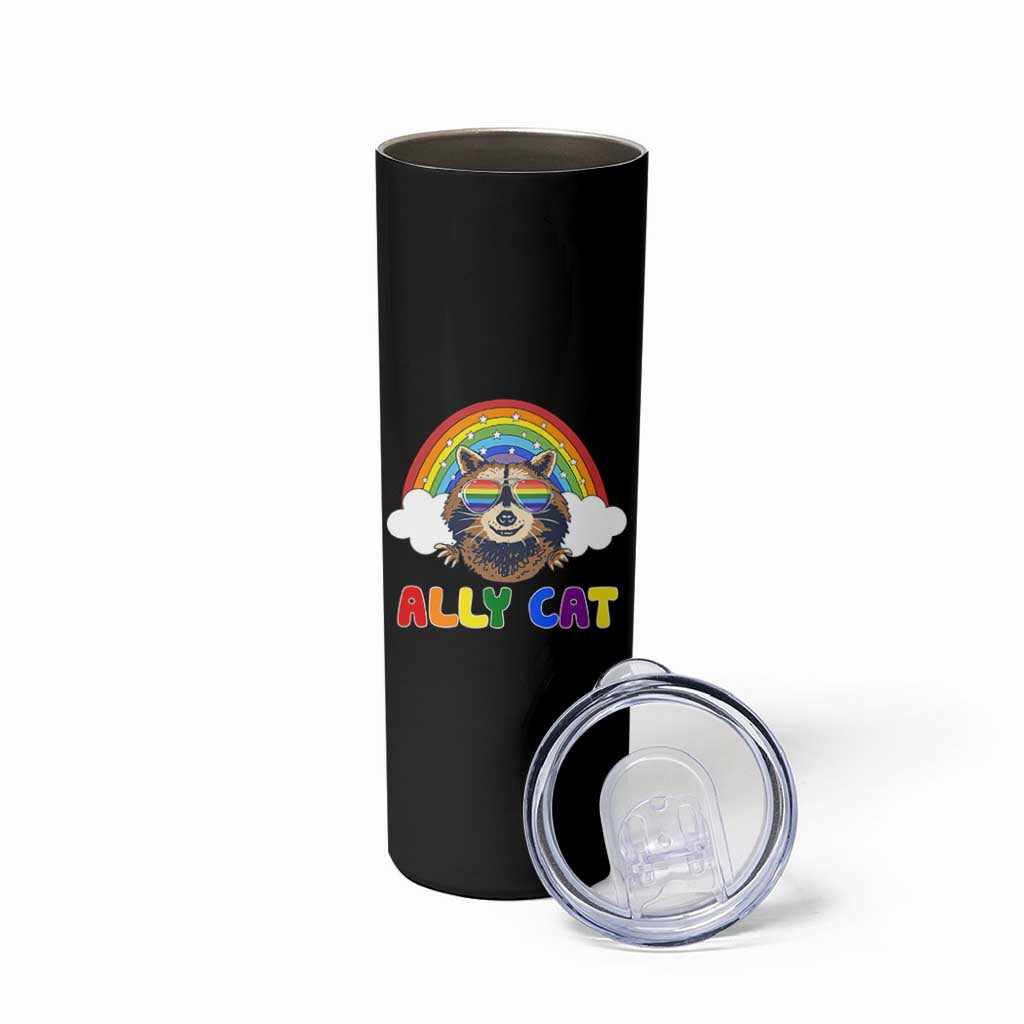 Ally Street Cat Rainbow Raccoon Skinny Tumbler Funny LGBTQ+ Pride Support