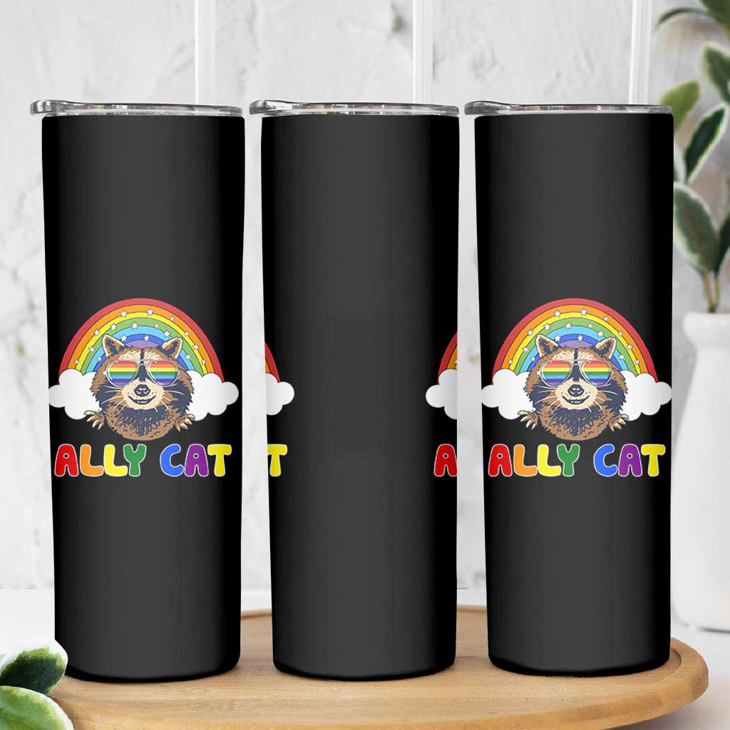 Ally Street Cat Rainbow Raccoon Skinny Tumbler Funny LGBTQ+ Pride Support