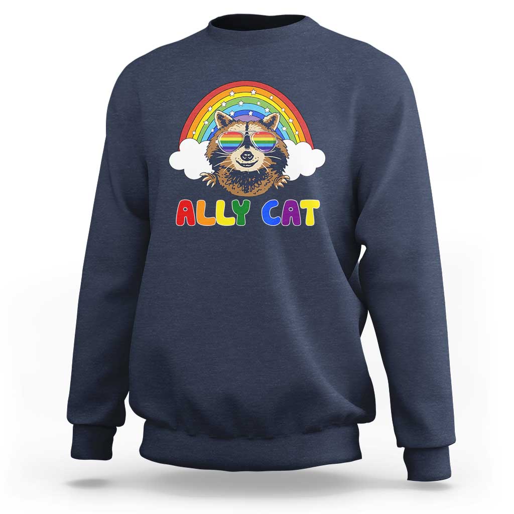 Ally Street Cat Rainbow Raccoon Sweatshirt Funny LGBTQ+ Pride Support