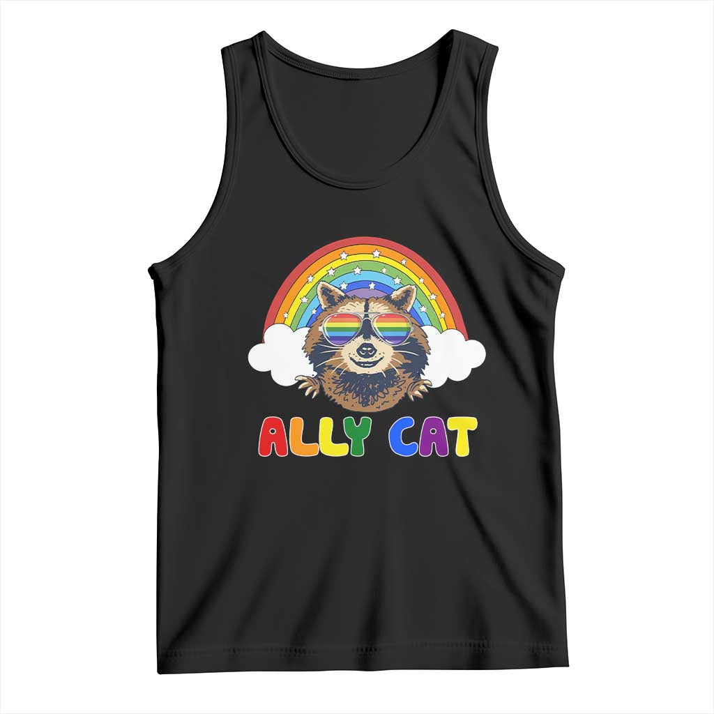 Ally Street Cat Rainbow Raccoon Tank Top Funny LGBTQ+ Pride Support