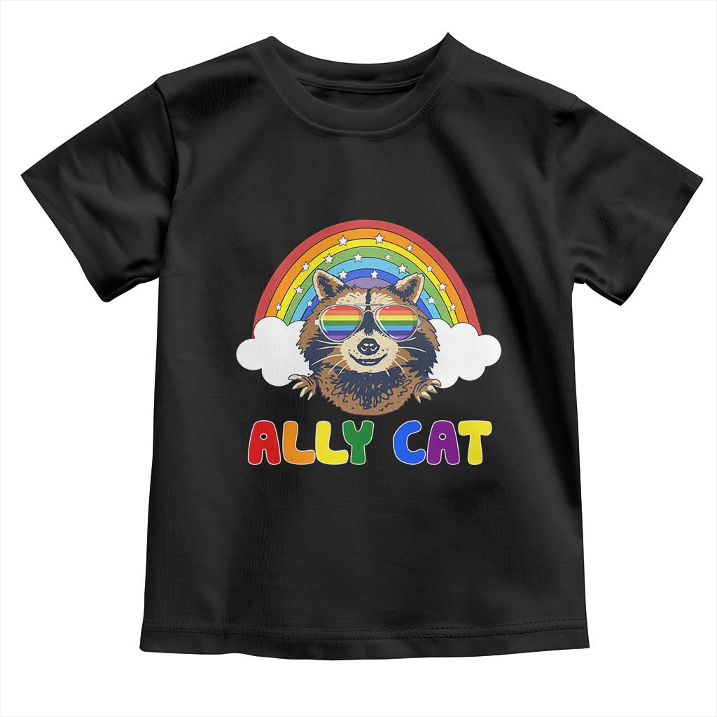 Ally Street Cat Rainbow Raccoon Toddler T Shirt Funny LGBTQ+ Pride Support