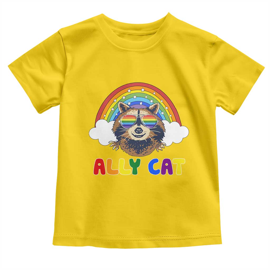 Ally Street Cat Rainbow Raccoon Toddler T Shirt Funny LGBTQ+ Pride Support