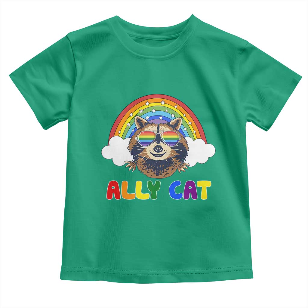 Ally Street Cat Rainbow Raccoon Toddler T Shirt Funny LGBTQ+ Pride Support