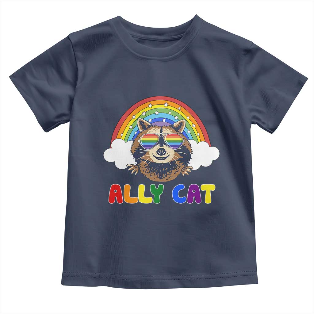 Ally Street Cat Rainbow Raccoon Toddler T Shirt Funny LGBTQ+ Pride Support