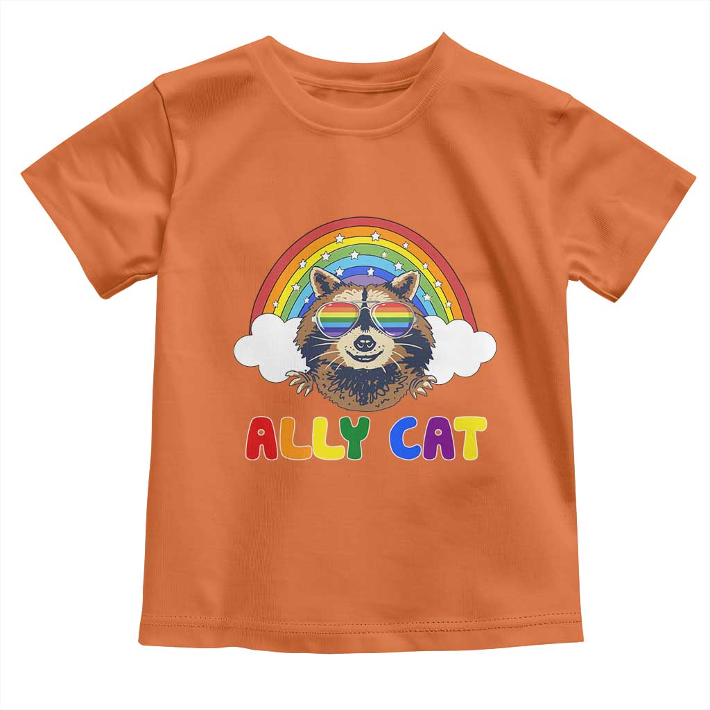 Ally Street Cat Rainbow Raccoon Toddler T Shirt Funny LGBTQ+ Pride Support
