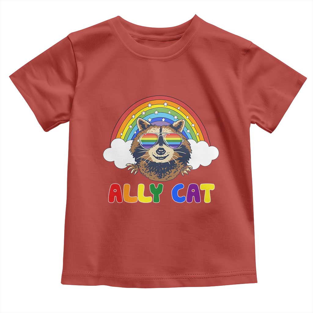 Ally Street Cat Rainbow Raccoon Toddler T Shirt Funny LGBTQ+ Pride Support