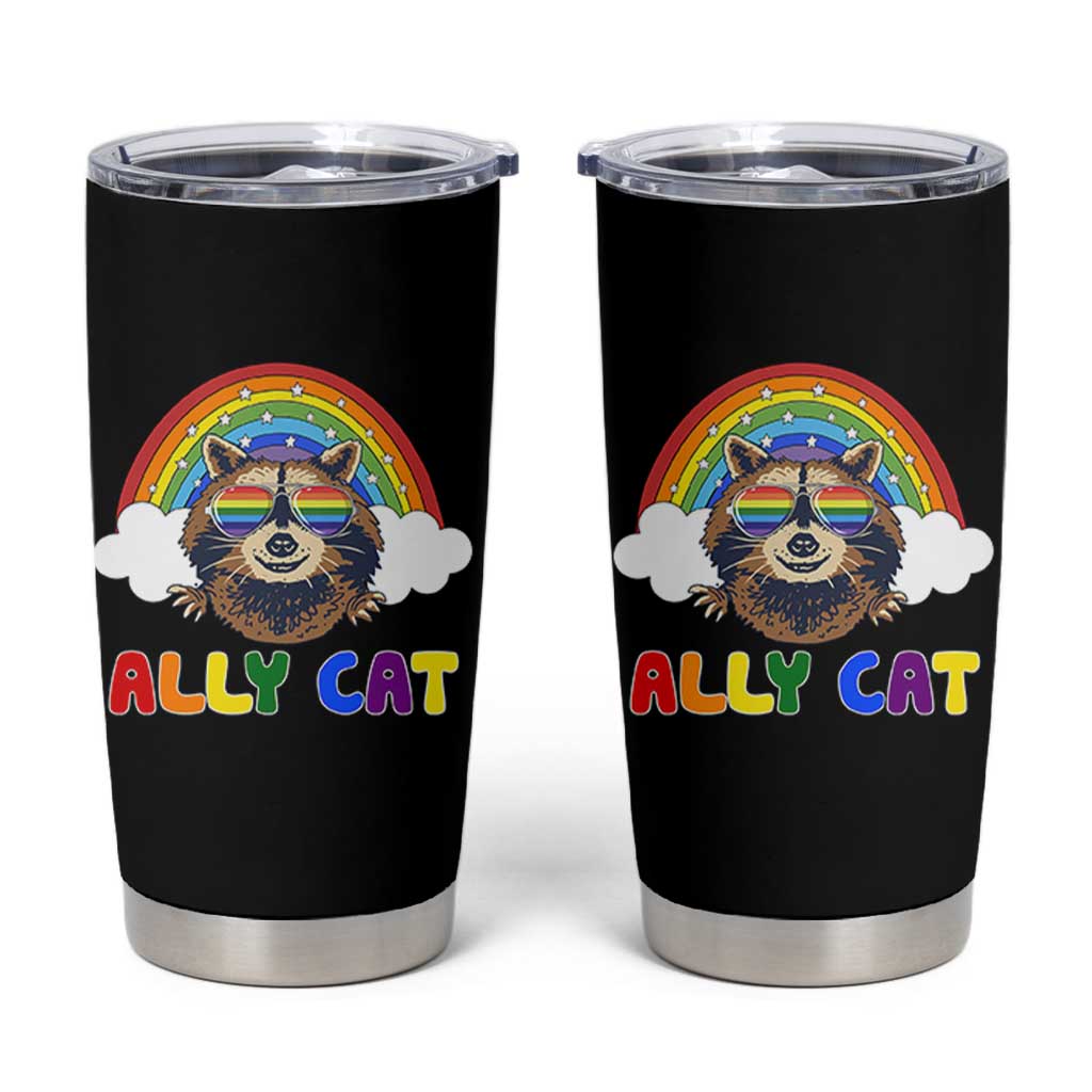 Ally Street Cat Rainbow Raccoon Tumbler Cup Funny LGBTQ+ Pride Support
