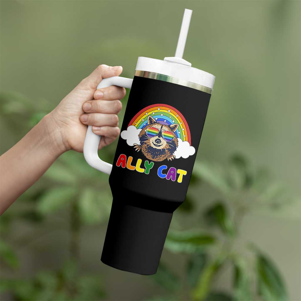 Ally Street Cat Rainbow Raccoon Tumbler With Handle Funny LGBTQ+ Pride Support
